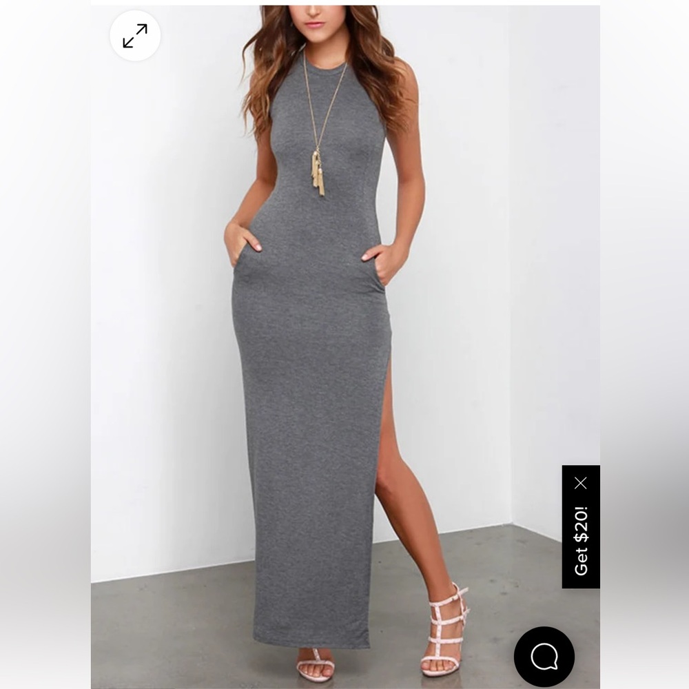Shield and Sword Grey Sleeveless Maxi Dress With Pockets